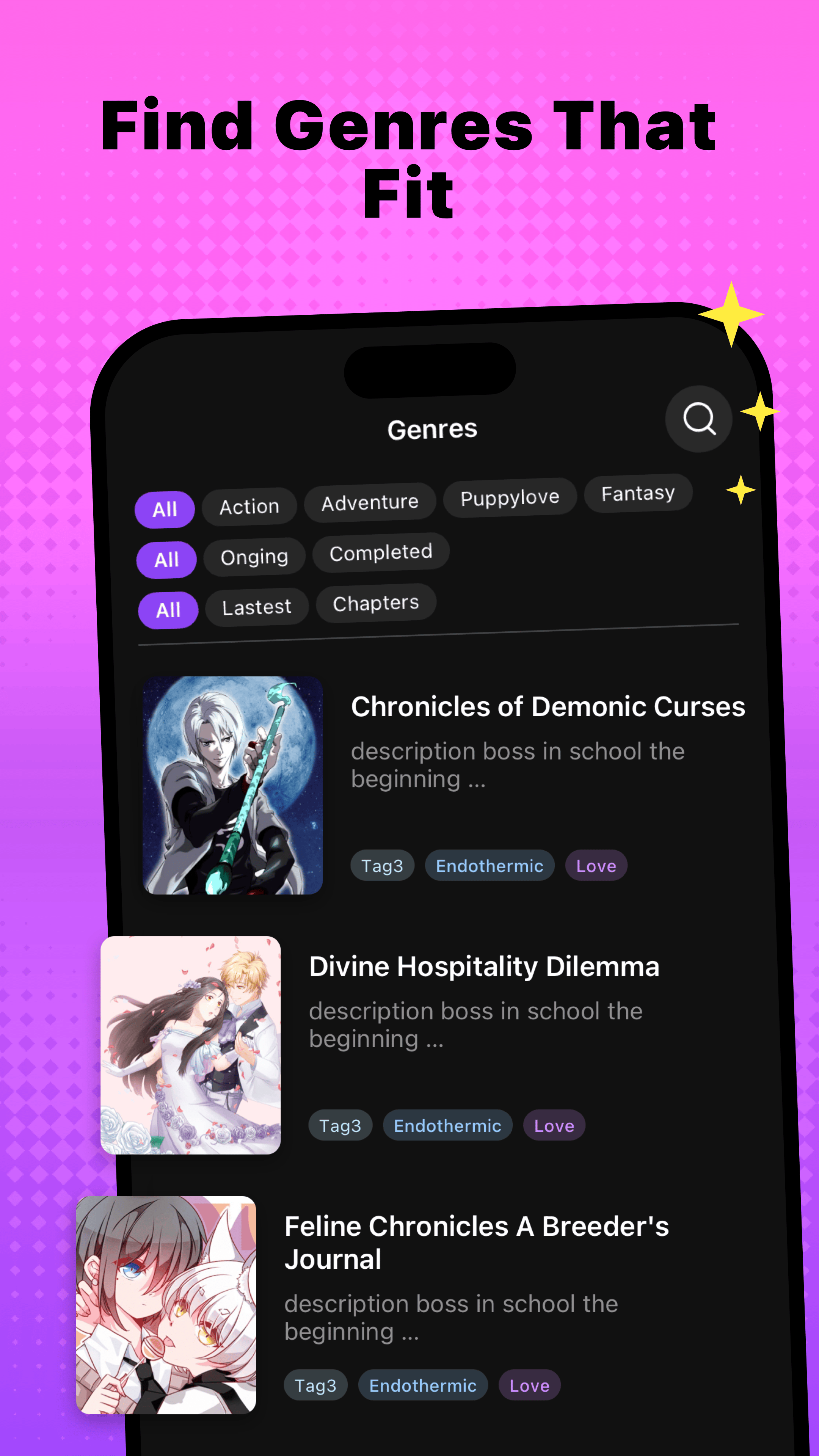 MangaTango genre discovery screen